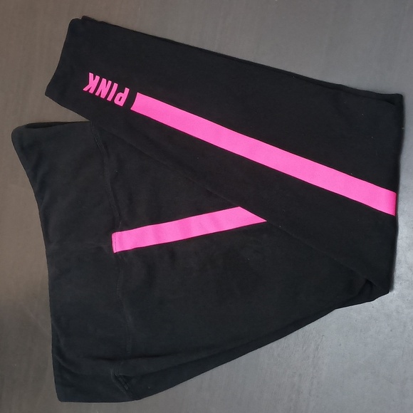 PINK Victoria's Secret Black Leggings with Neon Pink Stripe and PINK Lettering - Picture 8 of 8